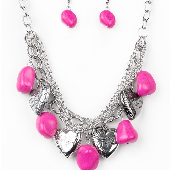 Pink and silver heart necklace set - Picture 2 of 3